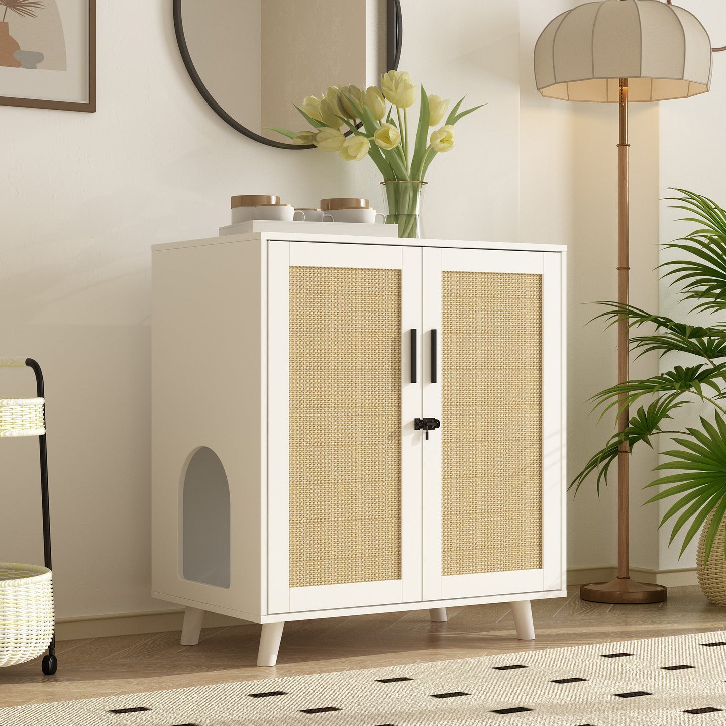 Enclos moderne pour bac à litière pour chat avec serrure et portes en sisal