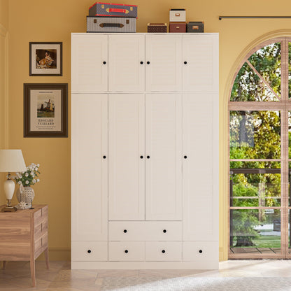 Grande armoire-penderie pour chambre à coucher, meuble de rangement à 4 portes et 5 tiroirs