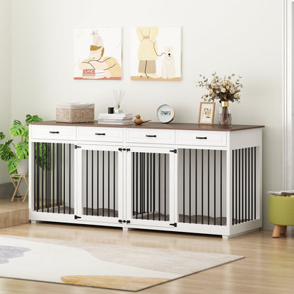 Grand meuble pour cage de chien avec 4 tiroirs et séparateurs