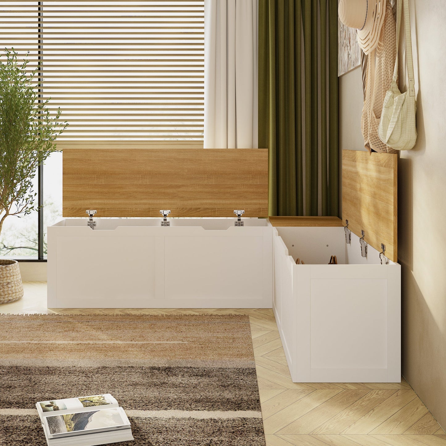 Banc d'angle pour ranger les chaussures