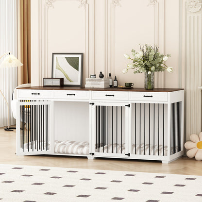 Meuble pour grande cage de chien avec séparateurs et 4 tiroirs