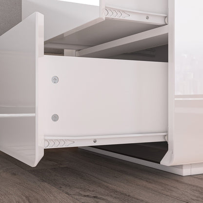 Table de chevet laquée brillante avec éclairage LED et 2 tiroirs