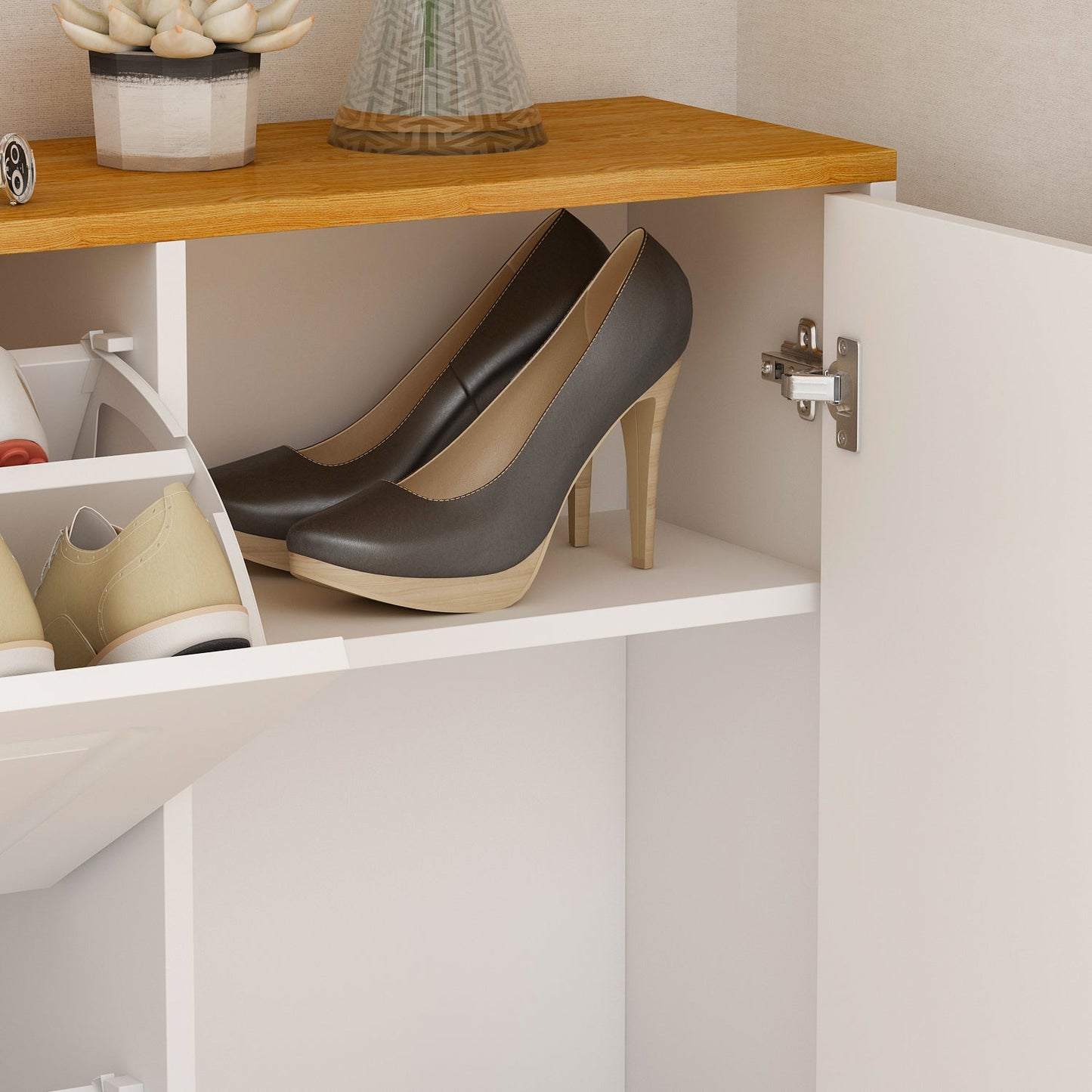 Meuble à chaussures moderne avec 3 compartiments et 1 casier - Organisateur de chaussures pour entrée