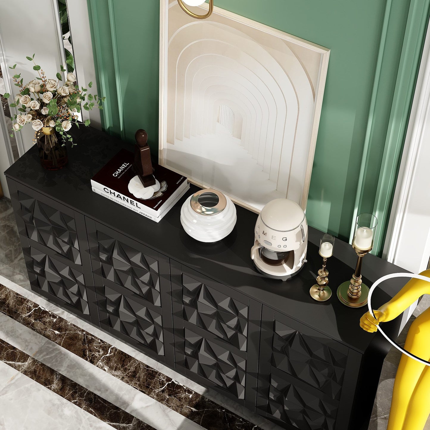 Commode à 4 portes avec pieds en métal