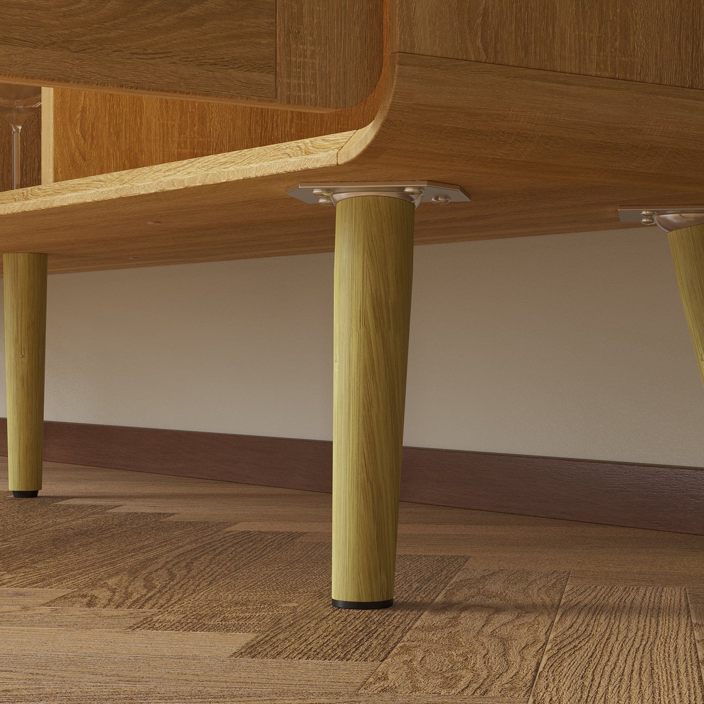 Buffet moderne du milieu du siècle avec portes en rotin et étagères réglables