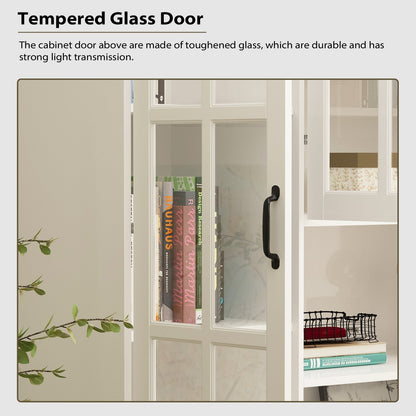 Vitrine d'angle avec étagère de rangement et bibliothèque, combinant 4 portes vitrées et 2 tiroirs