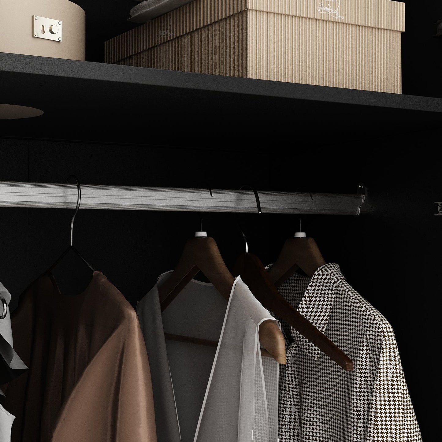 Armoire noire élégante avec éclairage LED et portes en verre trempé