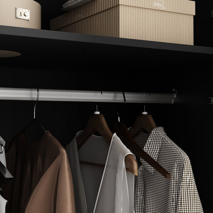 Armoire noire élégante avec éclairage LED et portes en verre trempé