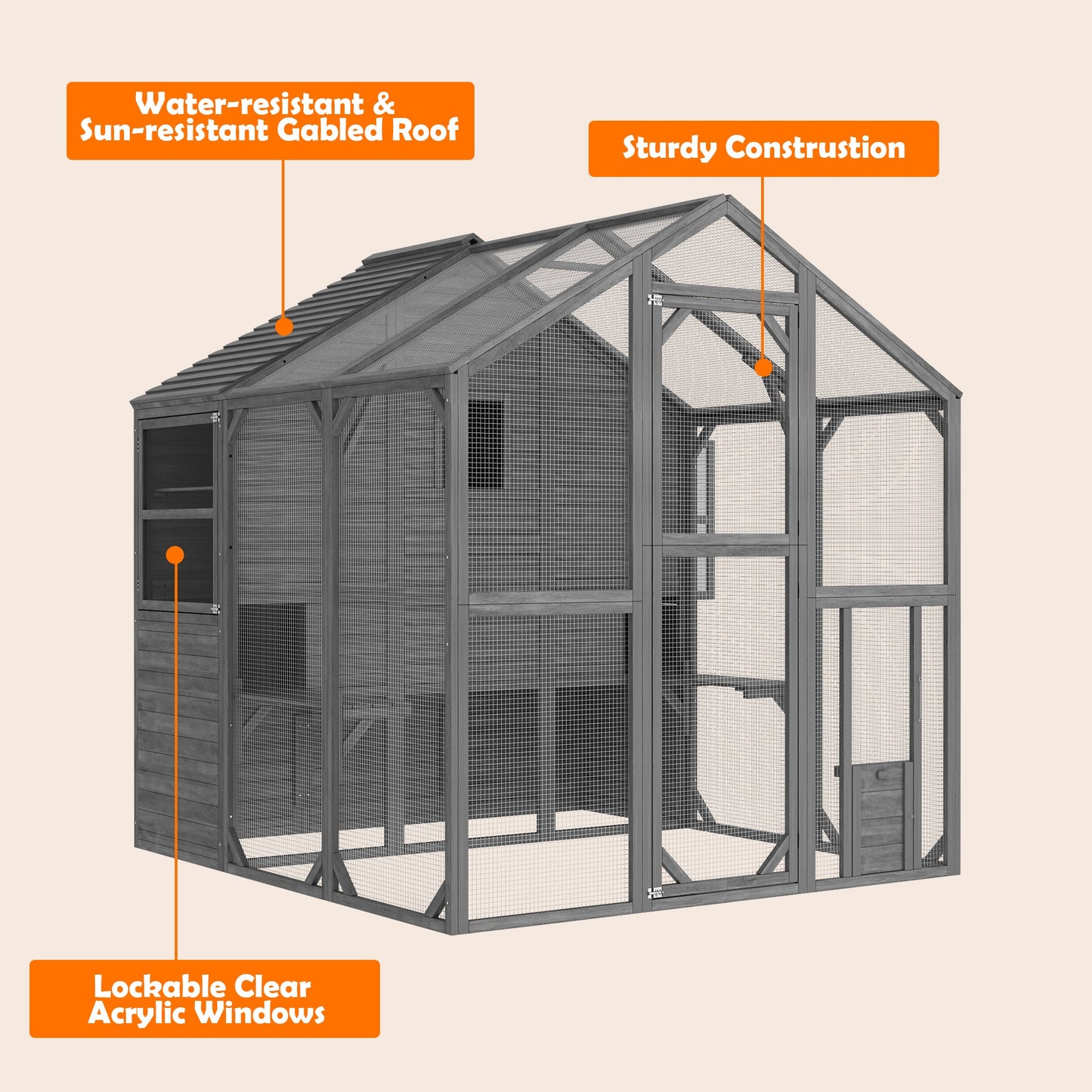 Grand enclos extérieur pour chat avec couvercle et conception à plusieurs niveaux