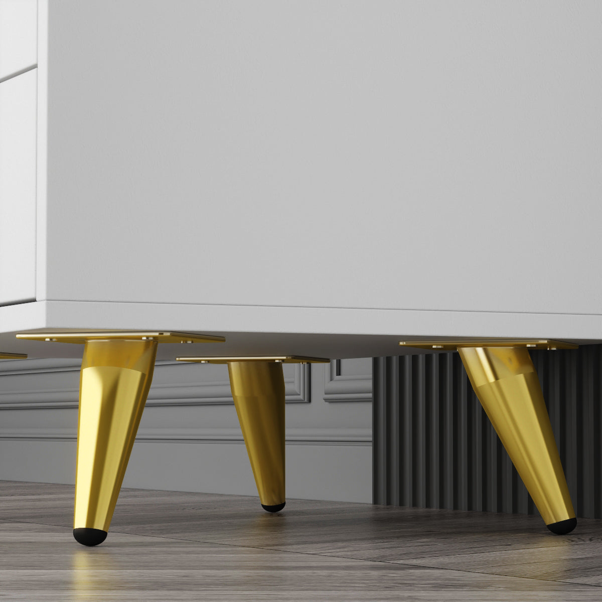 Table de chevet à 3 tiroirs avec pieds plaqués or pour petits espaces 