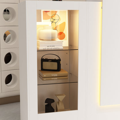 Comptoir d'accueil de 150 cm de large avec vitrines, éclairage LED et verre transparent