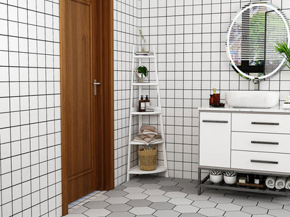 Étagère d'angle rustique à 5 niveaux, bibliothèque d'angle industrielle, étagère échelle, support pour plantes pour salon 