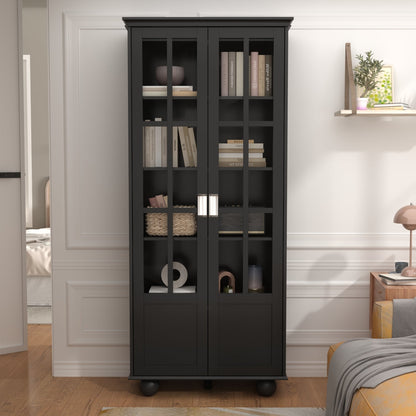 Armoire de rangement avec portes vitrées et étagères réglables 