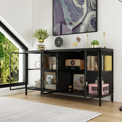 Buffet de 140 cm de large avec portes vitrées et éclairage LED