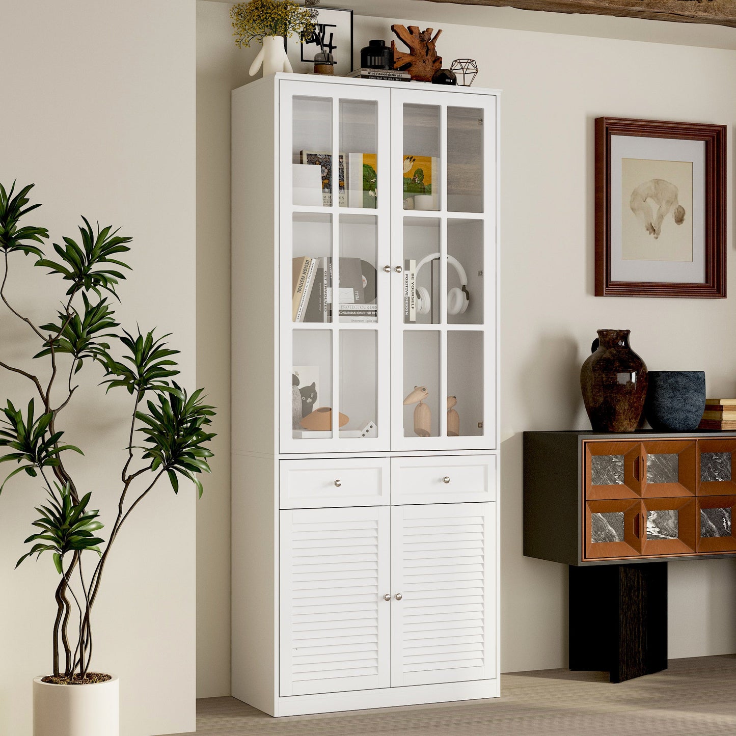 Bibliothèque avec portes vitrées et tiroirs, 78,7 po H x 31,5 po L