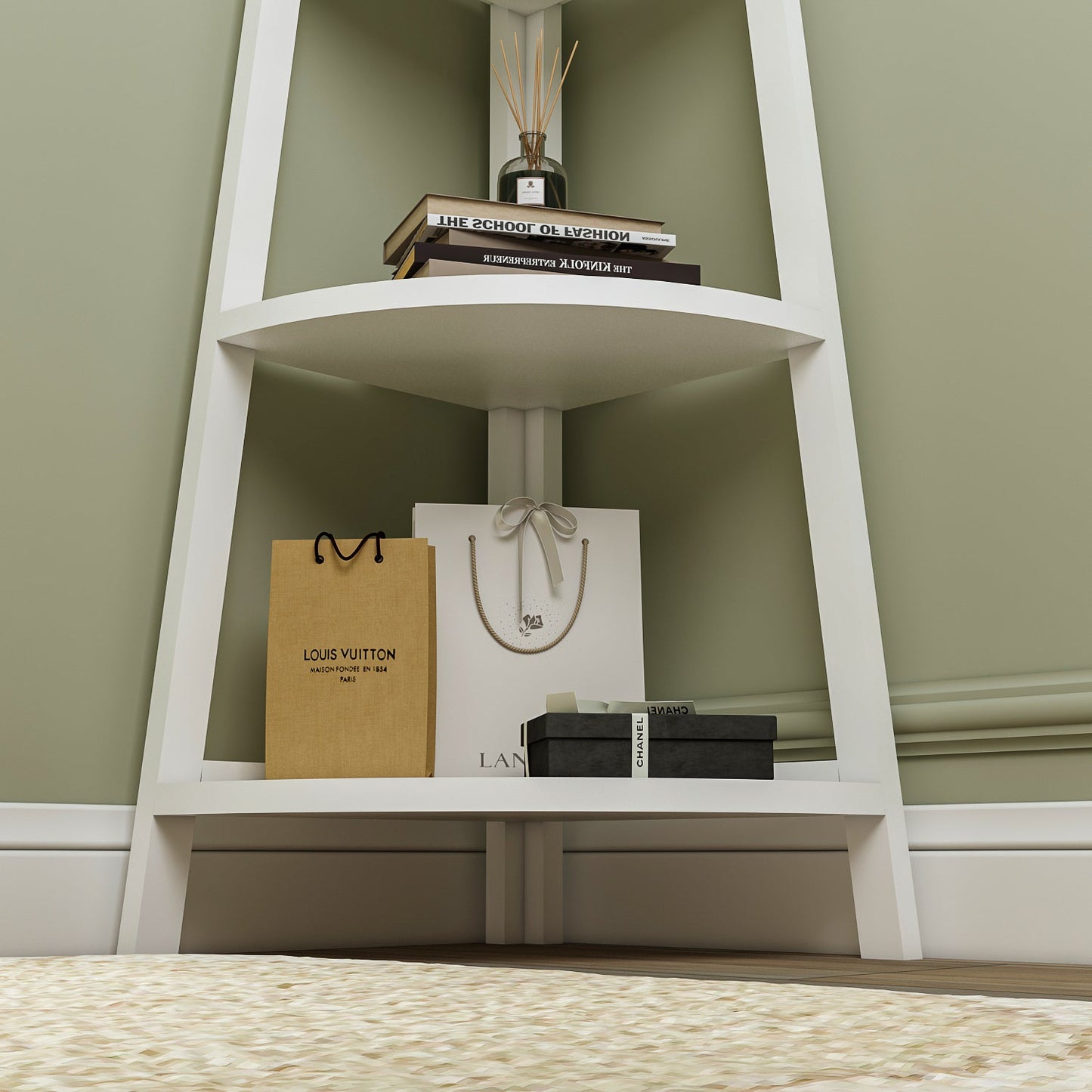 Étagère d'angle rustique à 5 niveaux, bibliothèque d'angle industrielle, étagère échelle, support pour plantes pour salon 