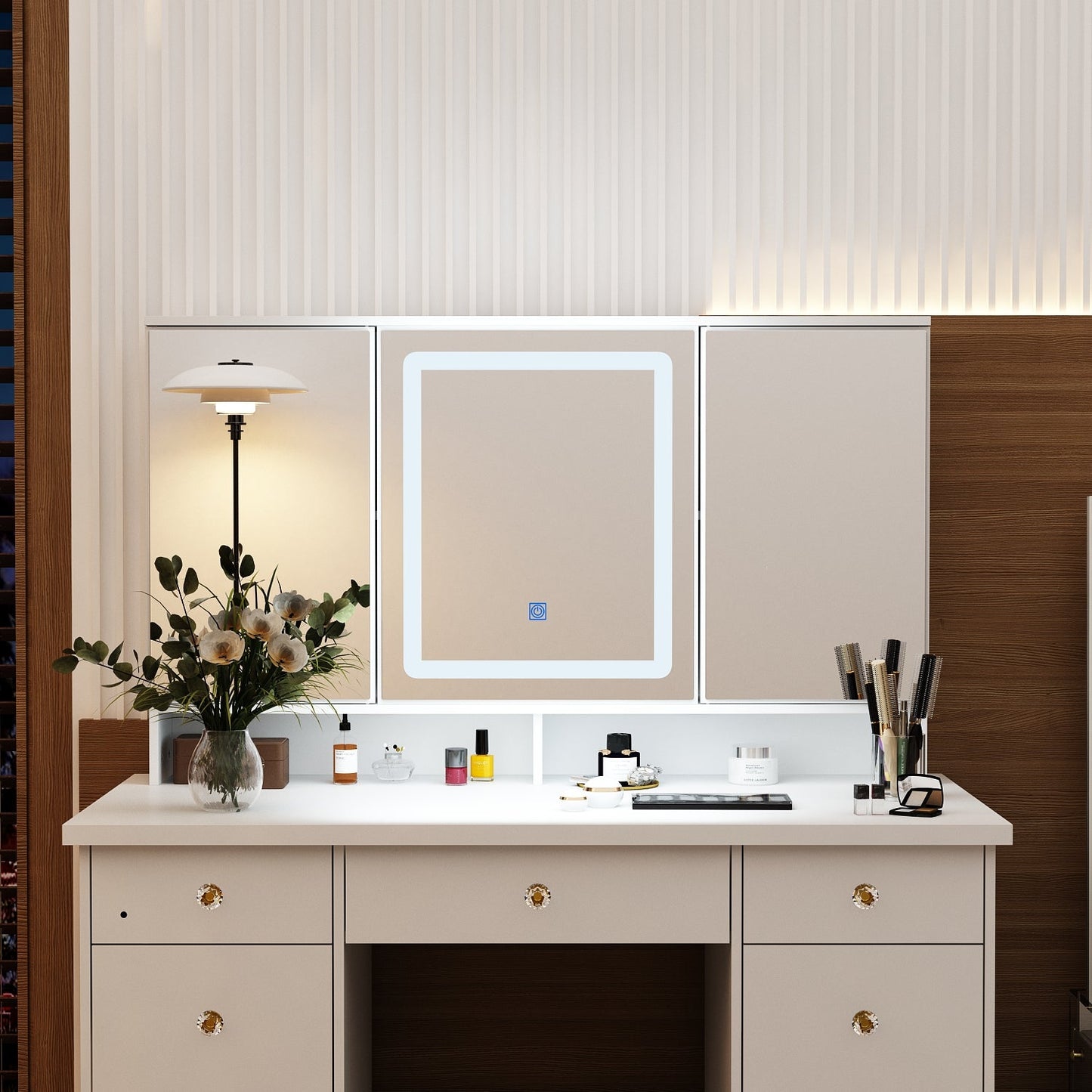 Coiffeuse avec miroir et lampe