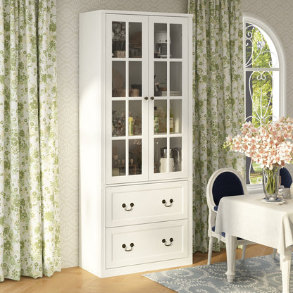 Bibliothèque vitrine avec 2 tiroirs et portes vitrées