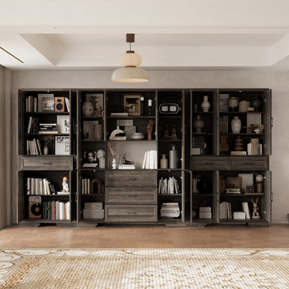 Meuble de rangement modulaire élégant : design épuré et combinaison de compartiments ouverts et fermés.