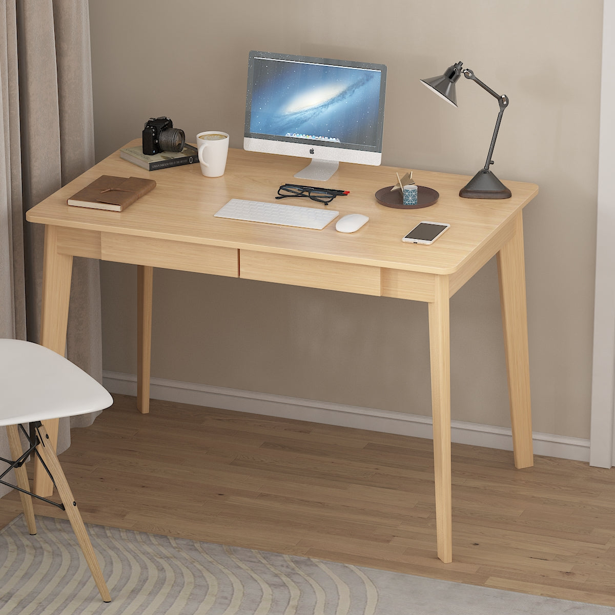 Bureau minimaliste en bois blanc, table d'étude pour bureau, 39,4 cm de large