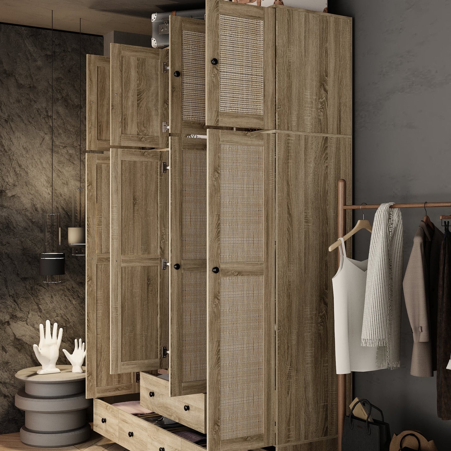 Armoire de style rustique avec 4 portes tressées en vigne