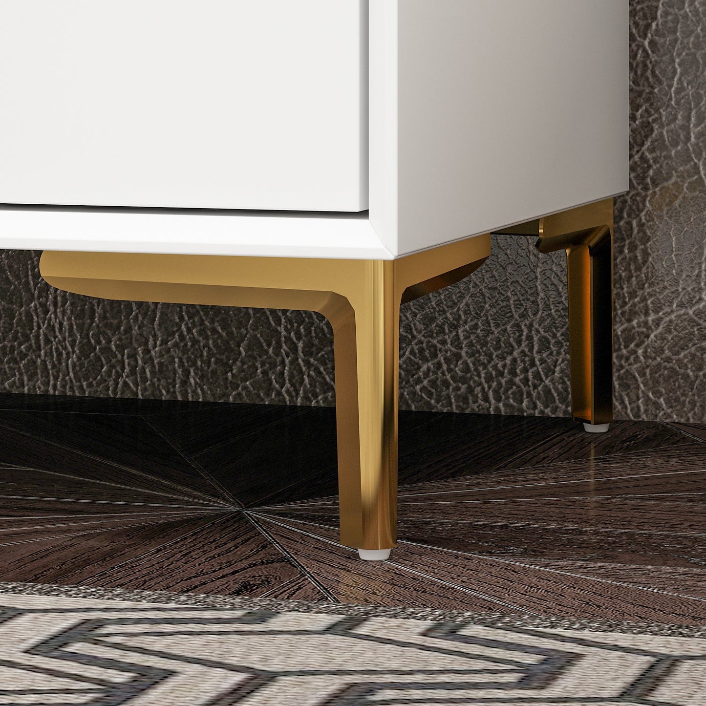 Table de chevet noire avec pieds en métal doré et 3 tiroirs