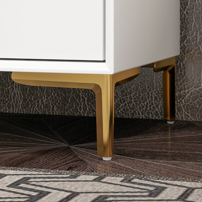 Table de chevet noire avec pieds en métal doré et 3 tiroirs