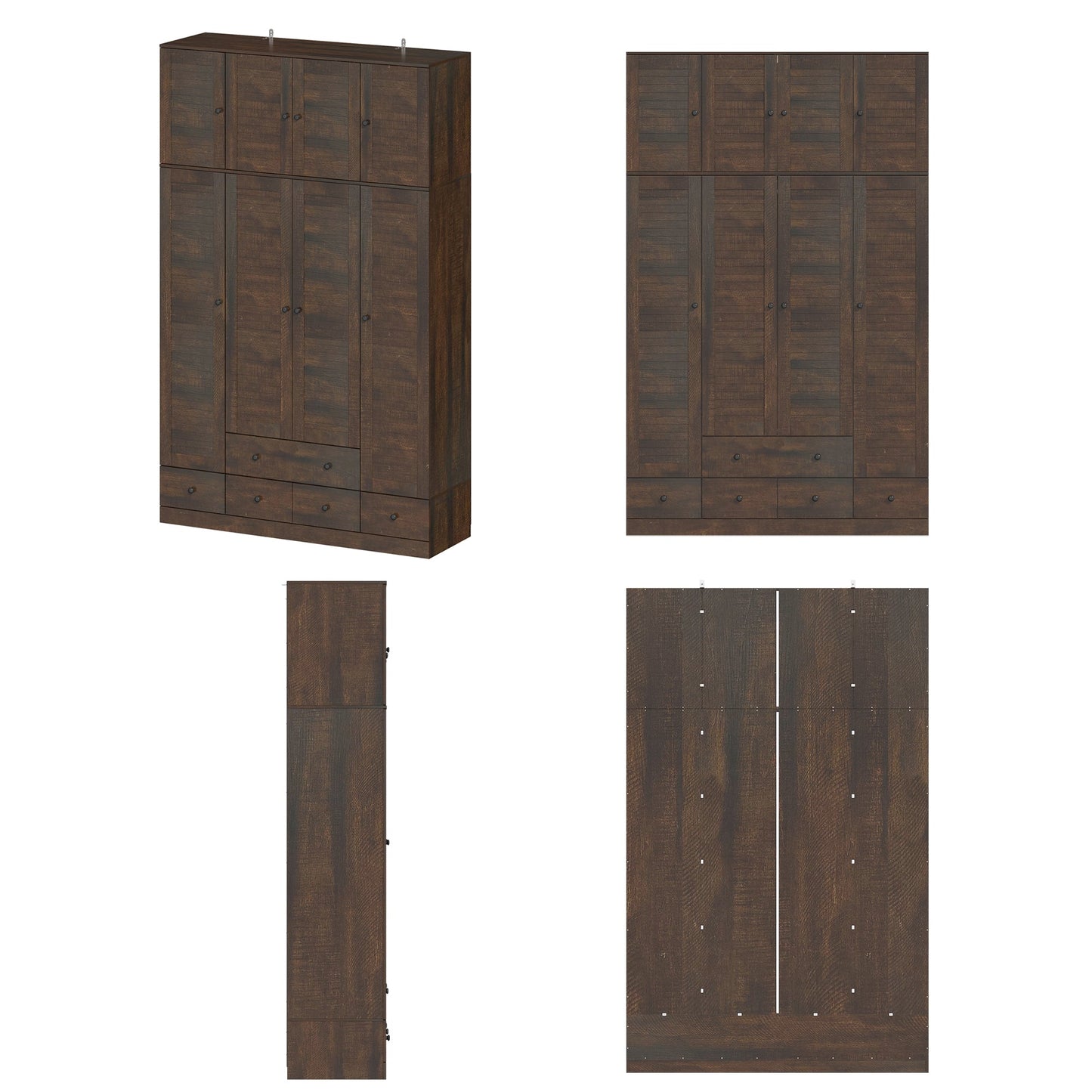 Grande armoire-penderie pour chambre à coucher, meuble de rangement à 4 portes et 5 tiroirs