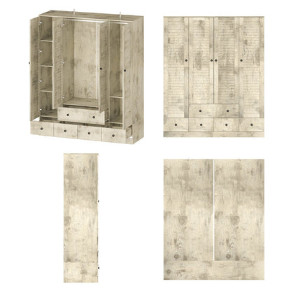 Grande armoire-penderie pour chambre à coucher, meuble de rangement à 4 portes et 5 tiroirs