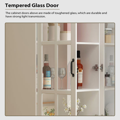 Vitrine d'angle avec étagère de rangement et bibliothèque, combinant 4 portes vitrées et 2 tiroirs