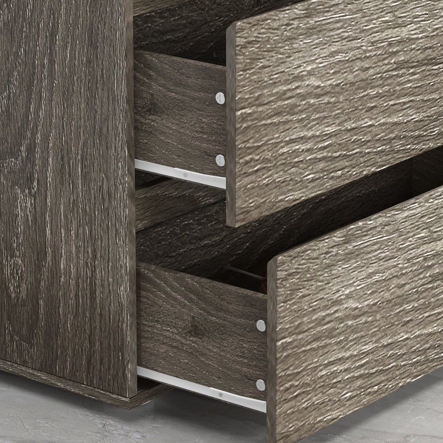 Buffet à 6 tiroirs aspect vieilli avec texture grainée - 150 cm de large