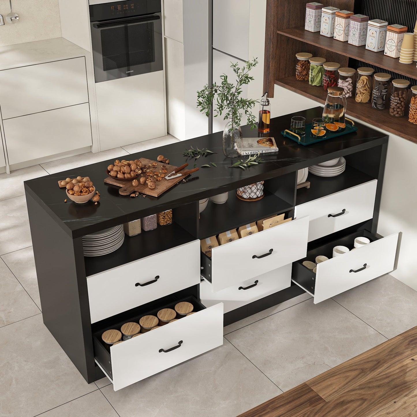 Îlot de cuisine double face de 78,7 cm de large