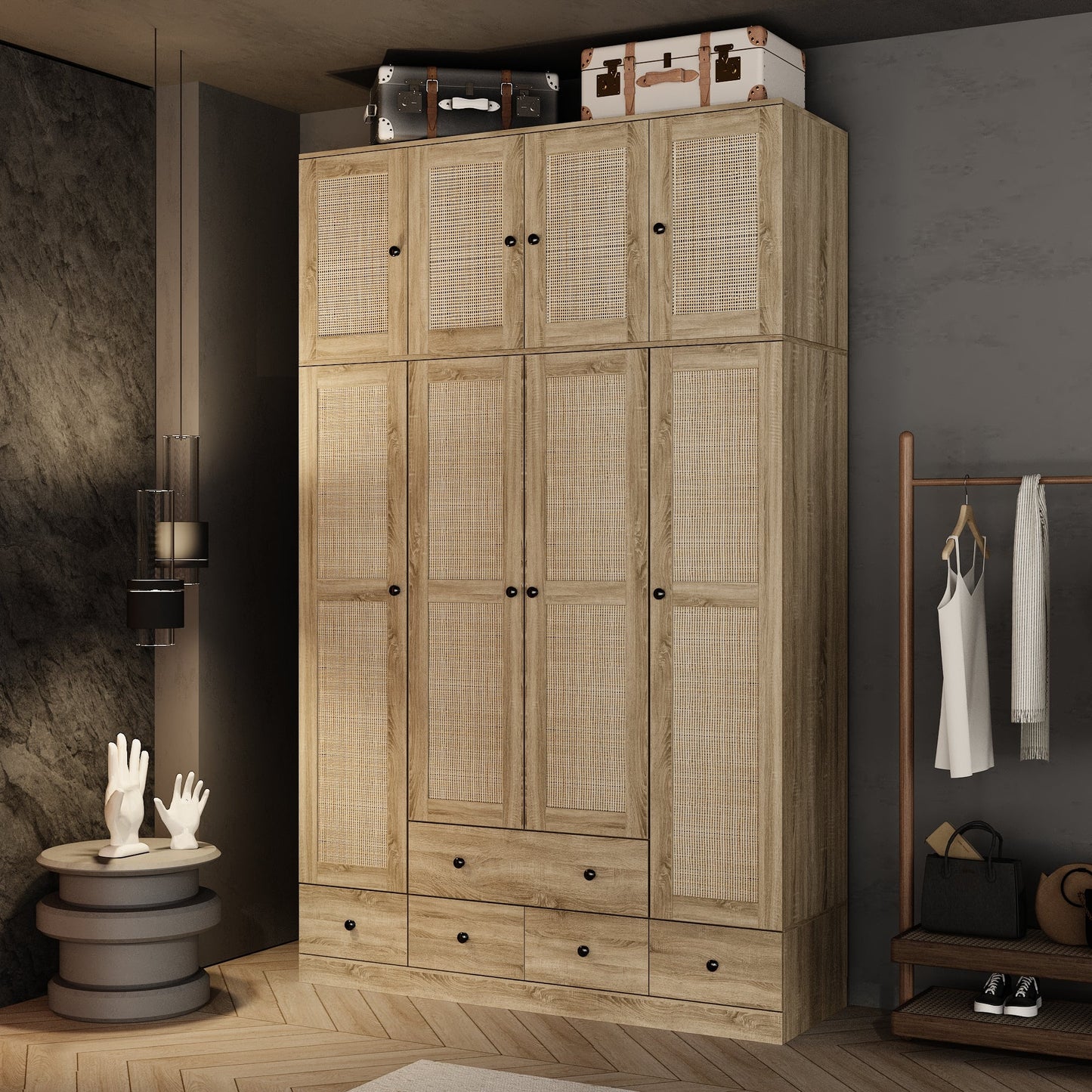 Armoire de style rustique avec 4 portes tressées en vigne