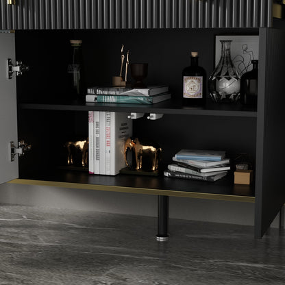 Buffet large noir avec tiroir et portes escamotables