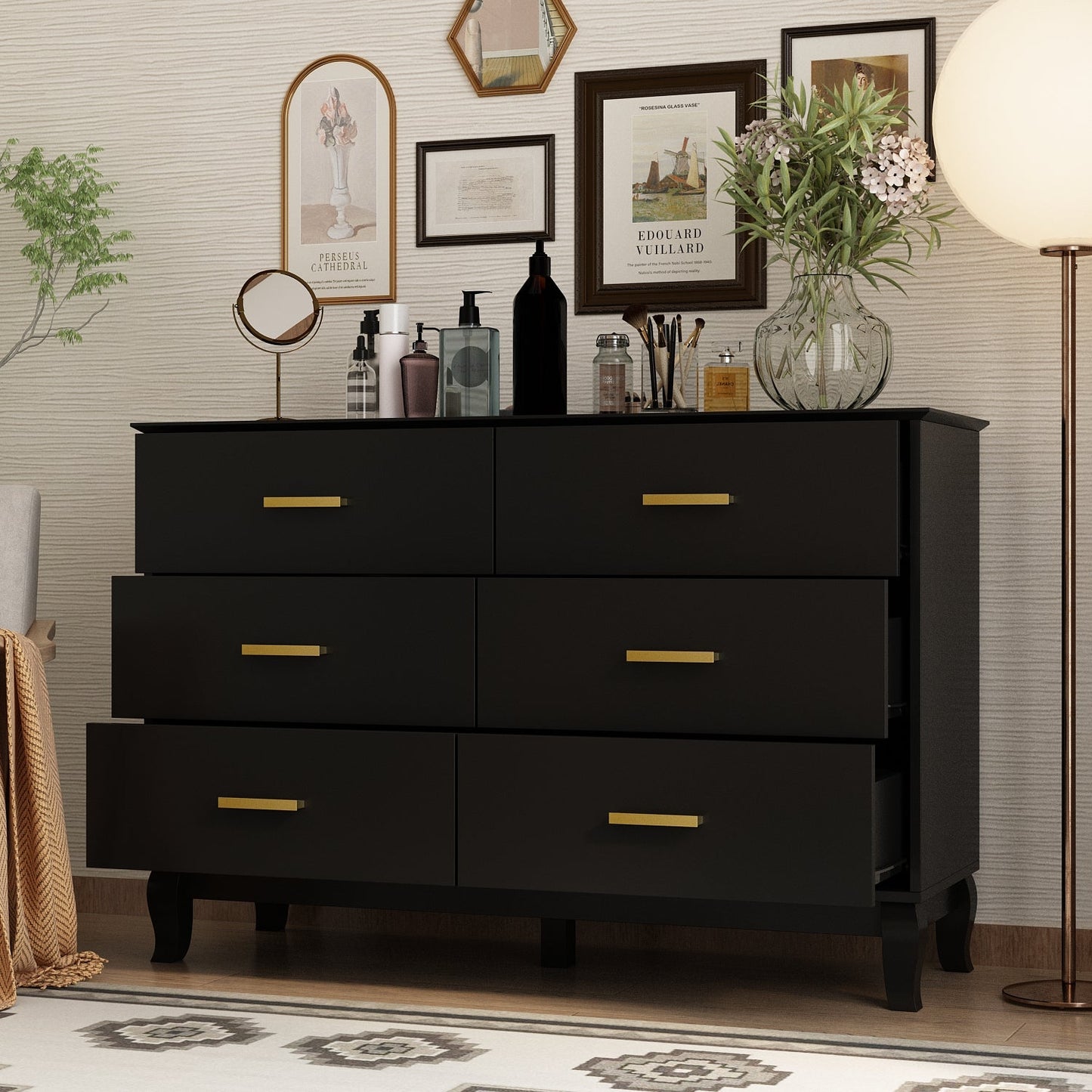 Commode double moderne blanche à 6 tiroirs pour entrée ou salon 