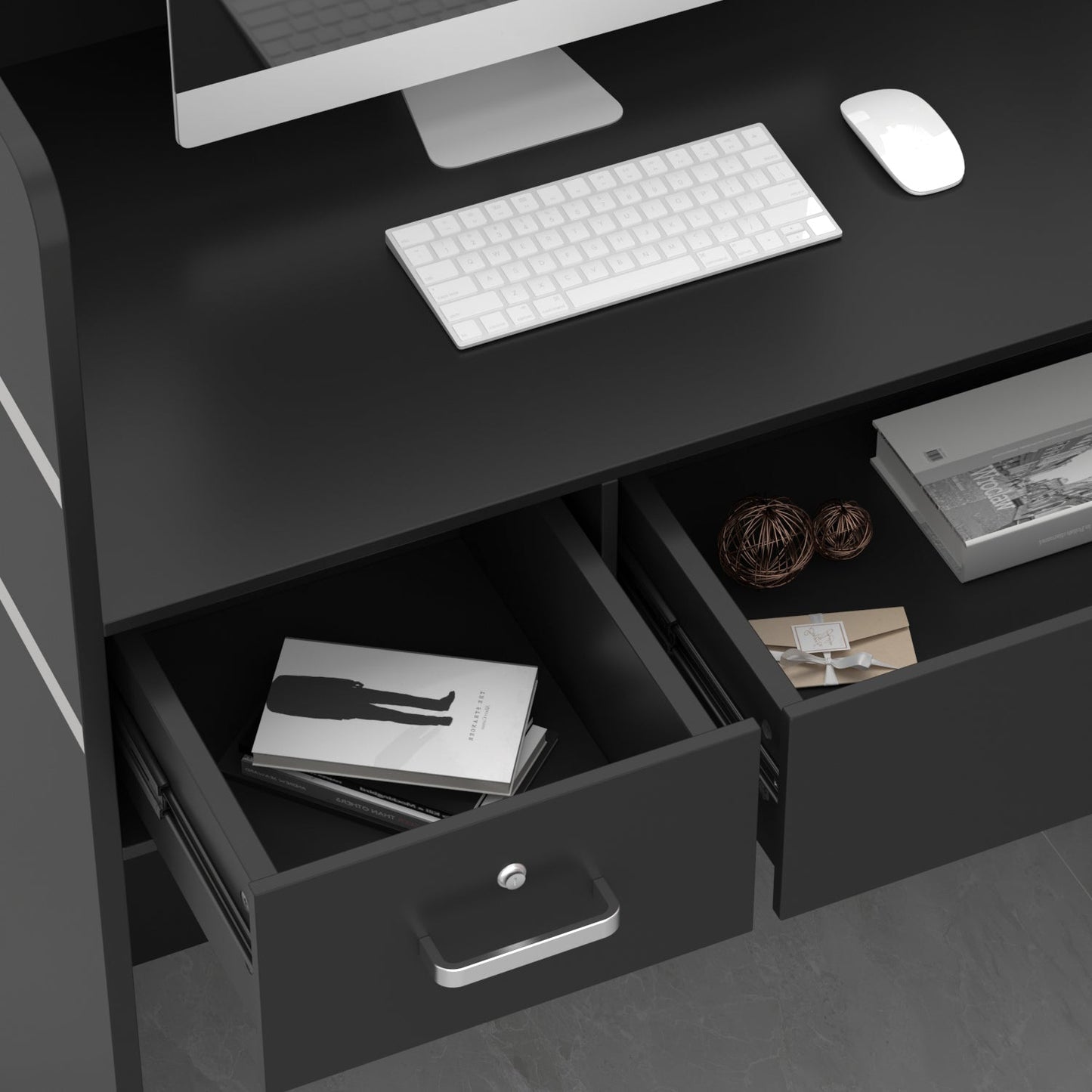 Bureau d'accueil moderne en bois avec armoire de rangement verrouillable, 47 pouces de large. 