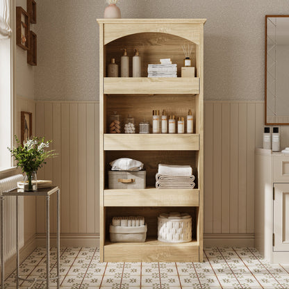 Armoire à linge de salle de bain élégante avec tiroirs dissimulés et étagères ouvertes