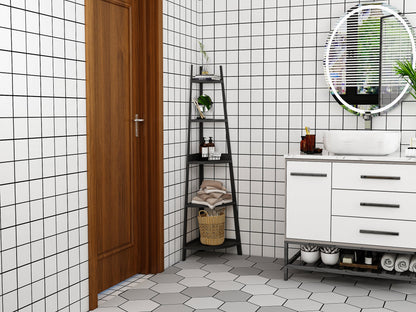 Étagère d'angle rustique à 5 niveaux, bibliothèque d'angle industrielle, étagère échelle, support pour plantes pour salon 