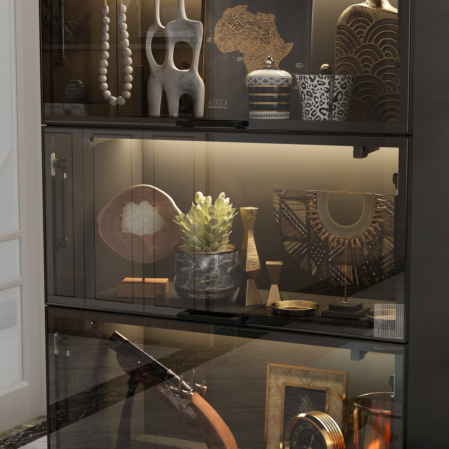 Vitrine vitrée à 4 niveaux avec éclairage LED