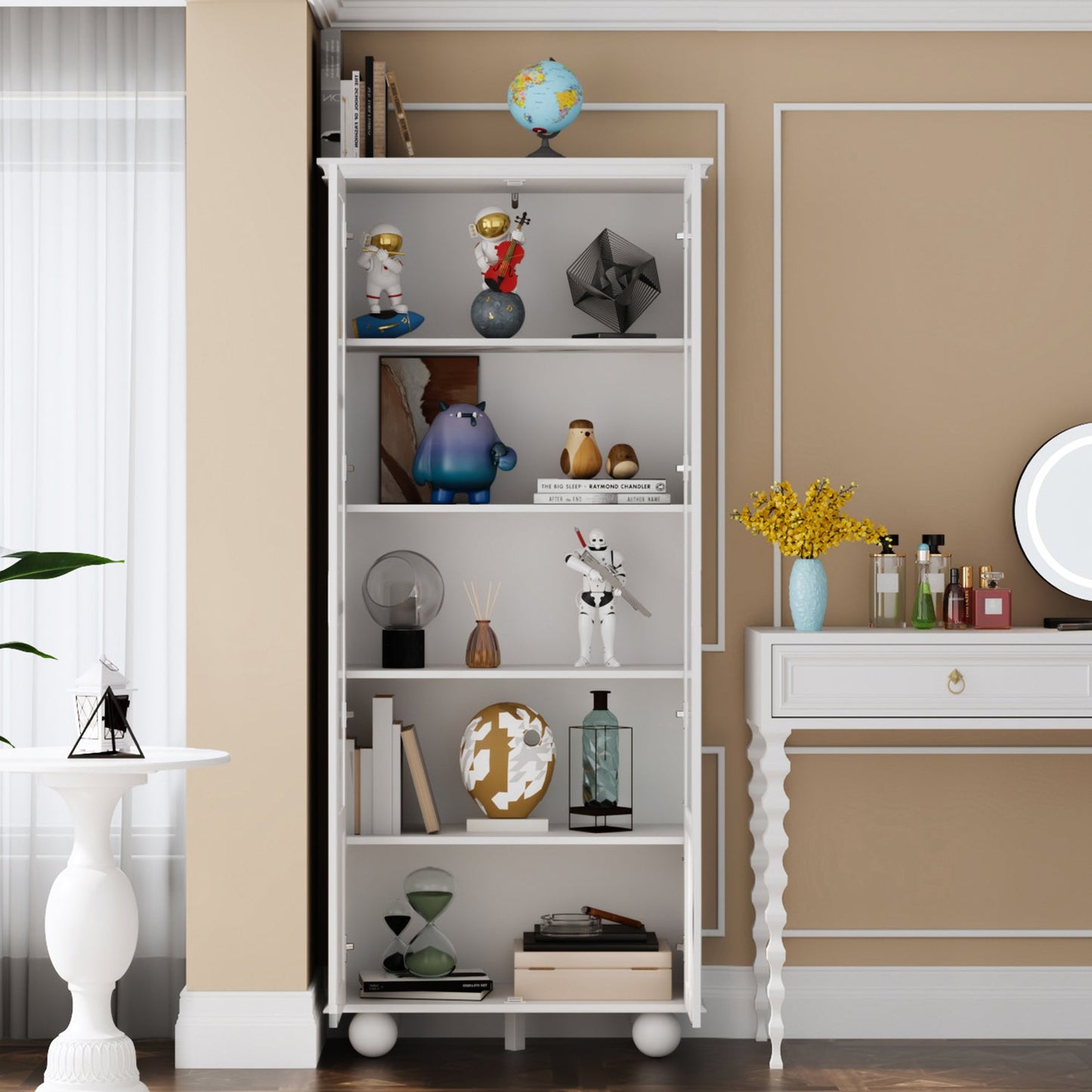 Armoire de rangement avec portes vitrées et étagères réglables 
