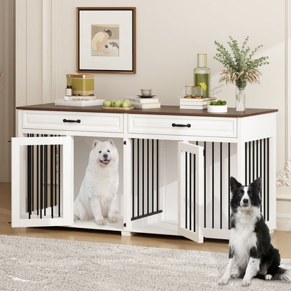 Grande cage en bois pour chien avec séparateur et table d'appoint