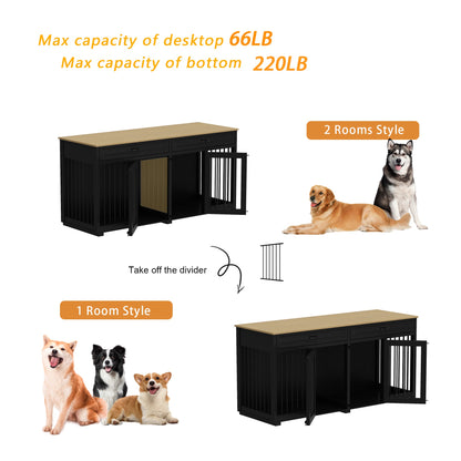 Grande cage en bois pour chien avec séparateur et table d'appoint