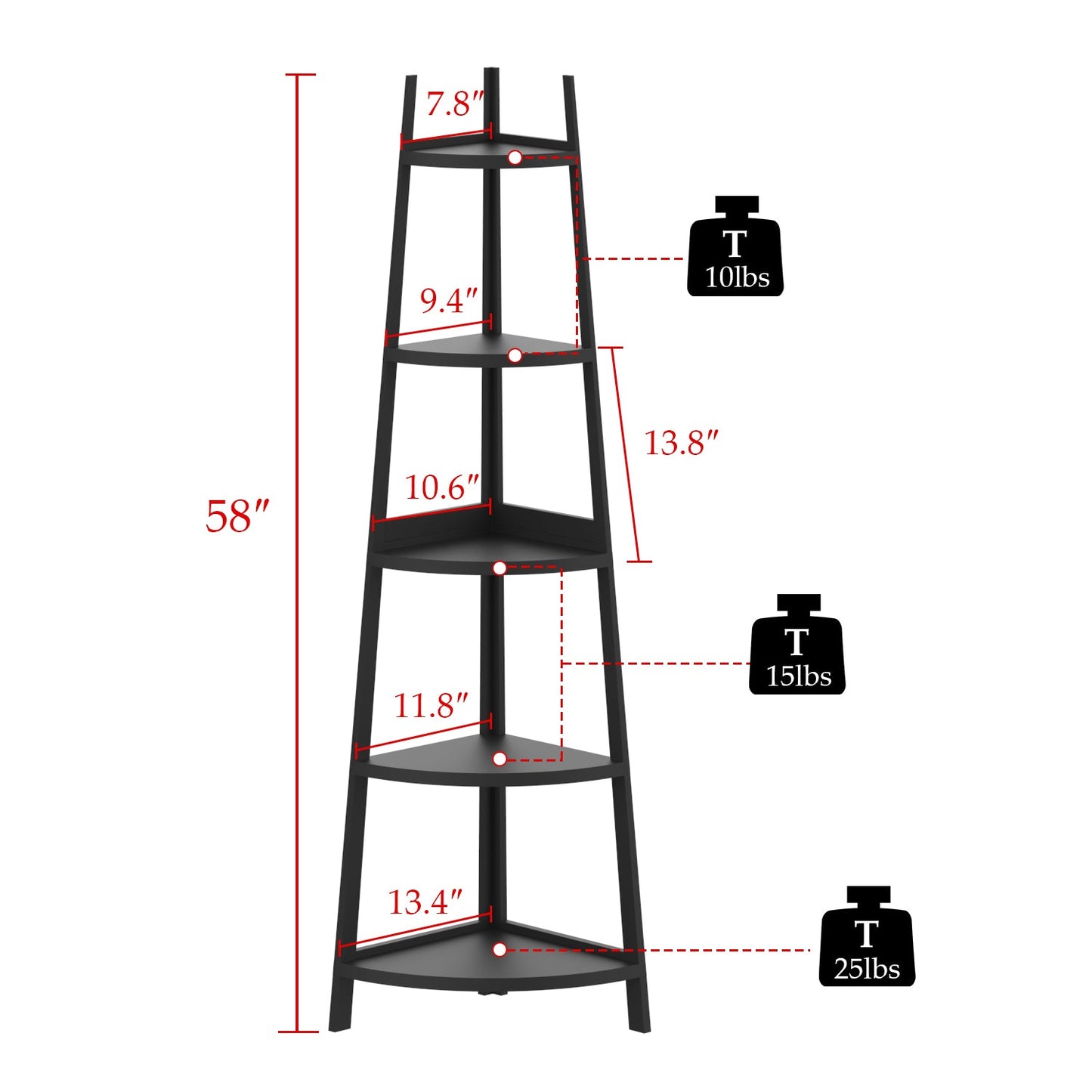Étagère d'angle rustique à 5 niveaux, bibliothèque d'angle industrielle, étagère échelle, support pour plantes pour salon 
