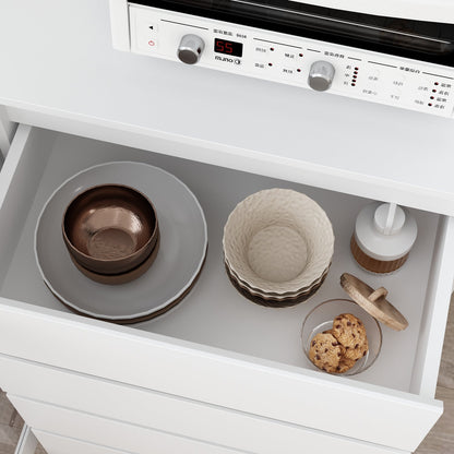 Grand placard de rangement de cuisine 63W avec étagère supérieure, 4 portes, 4 tiroirs et étagère pour micro-ondes 