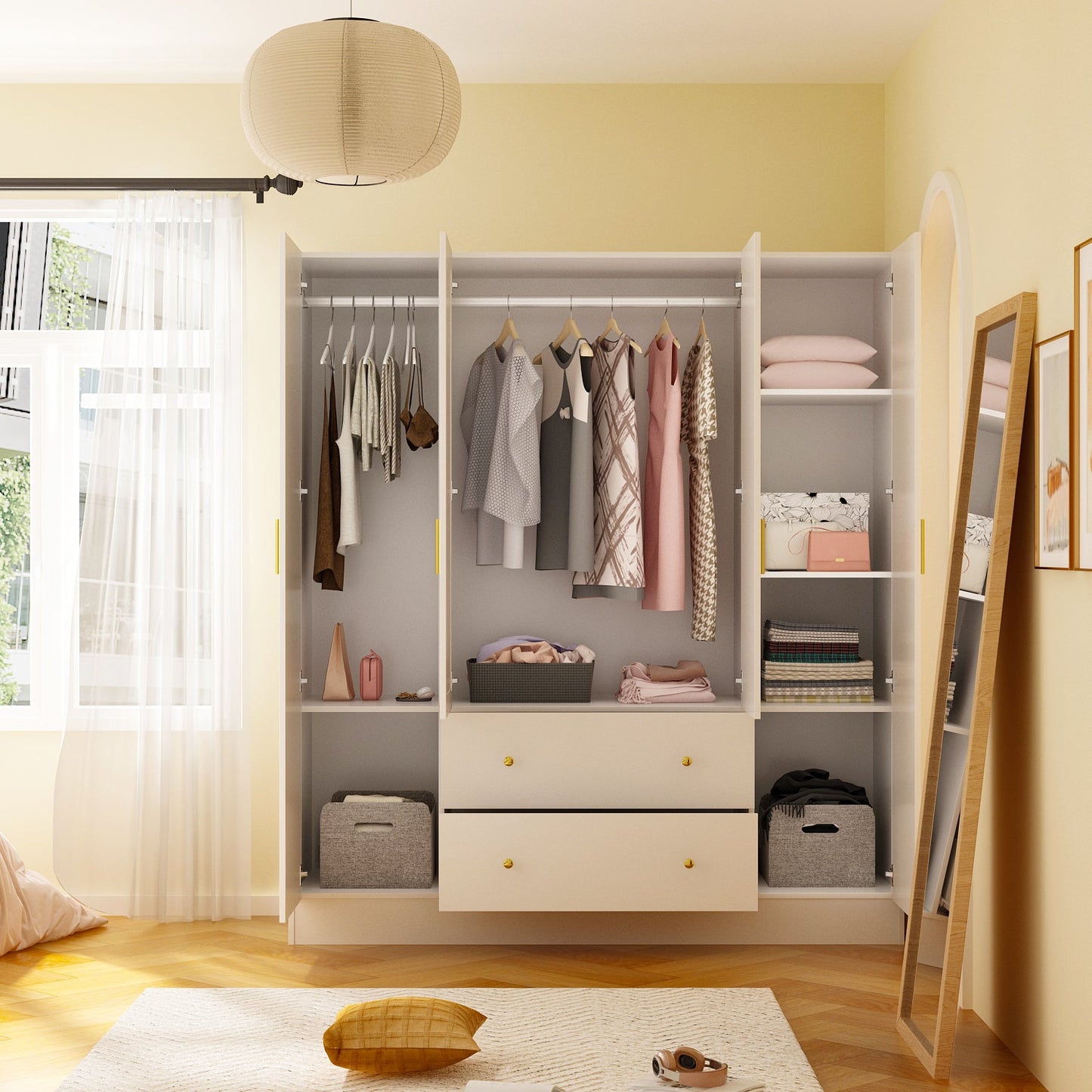 Armoire multifonctionnelle de grand rangement avec miroir