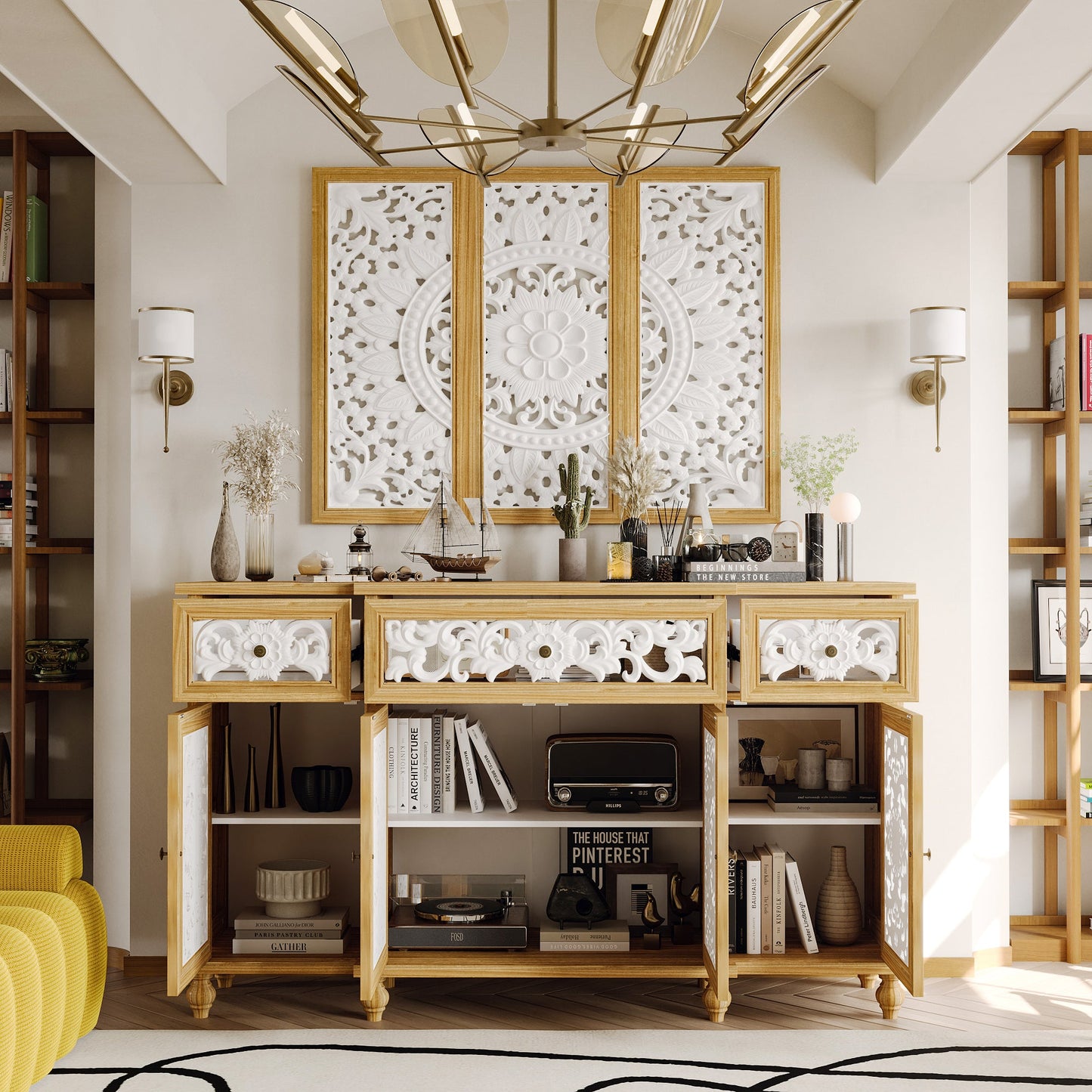 Buffet/meuble de rangement de 59,1 cm de large avec décorations murales