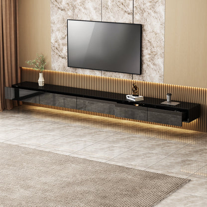 Meuble TV 2 pièces laqué brillant avec éclairage