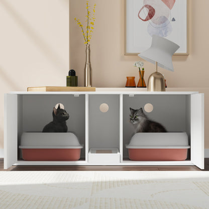 Enclos double pour litière avec portes en sisal et rangement