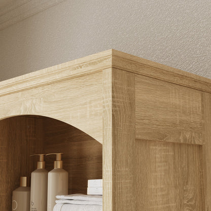 Armoire à linge de salle de bain élégante avec tiroirs dissimulés et étagères ouvertes