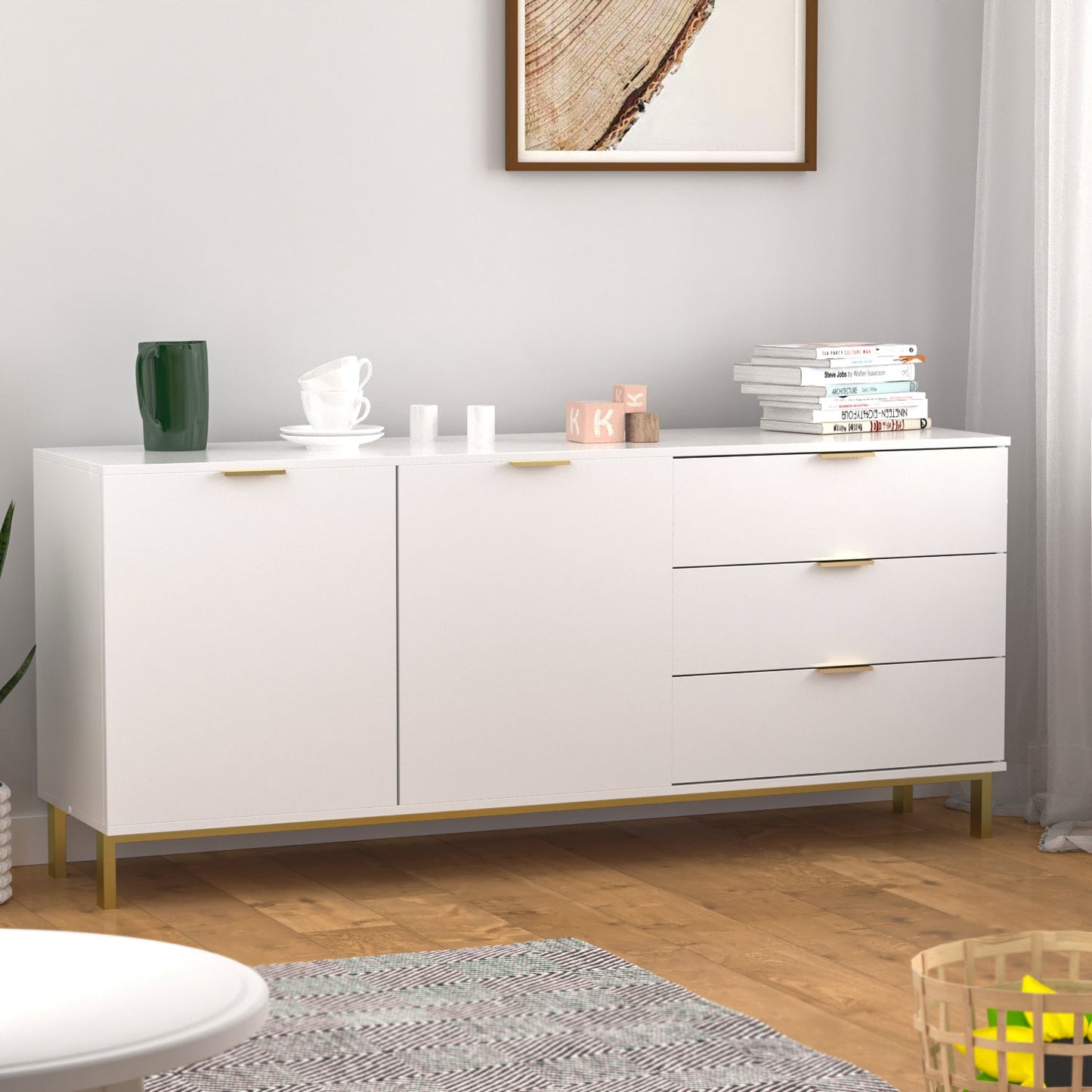 Buffet-bar à 3 tiroirs et 2 portes, meuble de rangement, crédence, coin café 